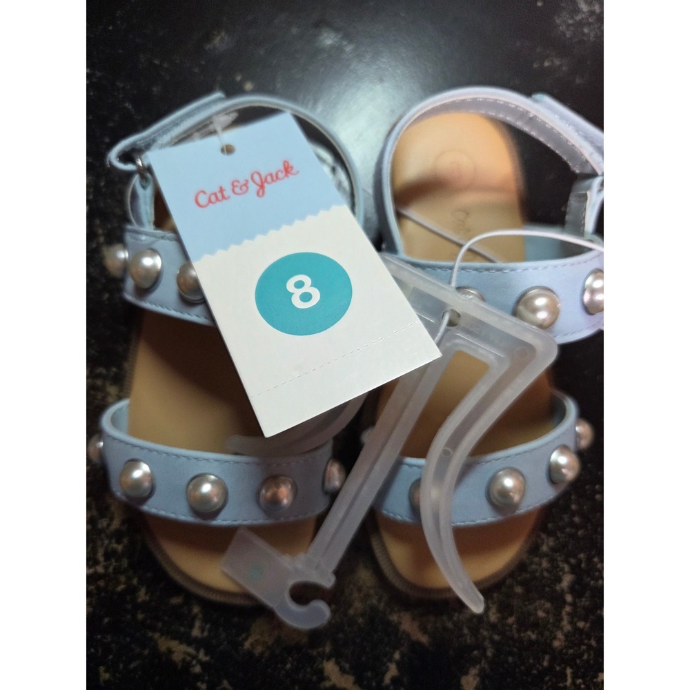 Cat & Jack Toddler Girls Pearl Embellished Sandals Light Blue Size 8 NWT